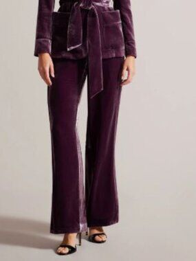 Ted Baker - Purple Velvet Wide Leg Pants - Size O/US 2